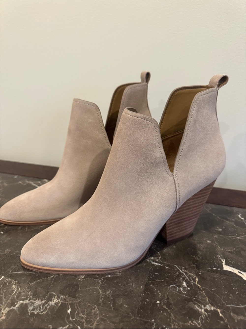 Marc Fisher Suede Ankle Booties in Light Taupe